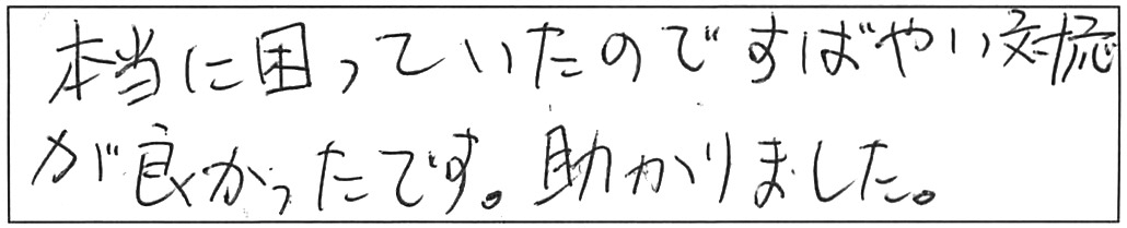 屋外つまりの素早い対応ありがとうございました/40代女性