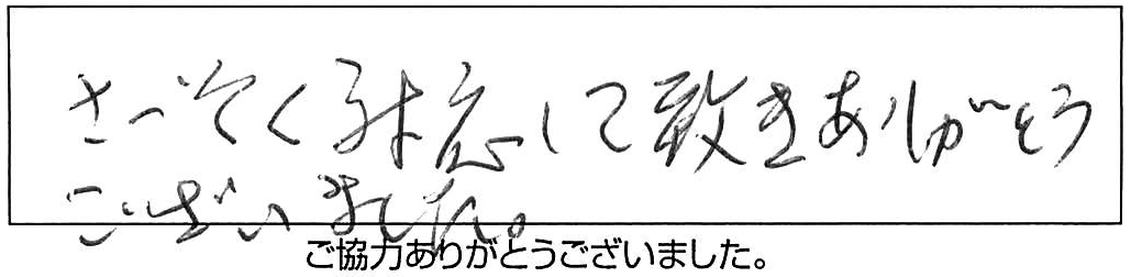 早々のトイレつまり解消対応をありがとうございました/80代男性